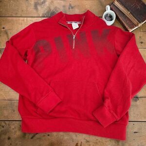 Victorias Secret Pink Quarter Zip Sweatshirt Womens Small 4-6 Red Athleticwear